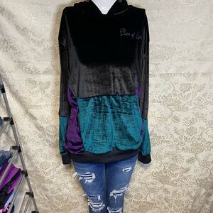 Black and Teal Velvet Hoodie
